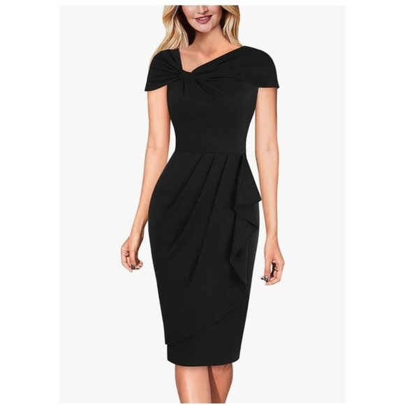 Vfshow Womens Twist V Neck Dress Size Small  Pleated Waist Ruffle Bodycon Party - Picture 1 of 13